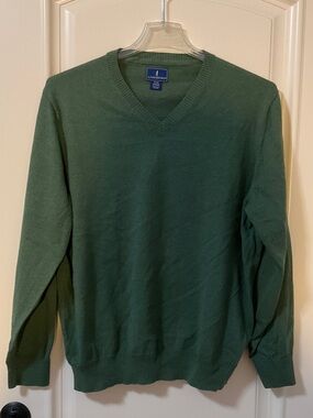 Lanesboro Men’s Green V-Neck Sweater cotton Cashmere XL